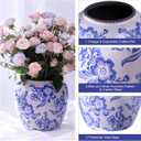 Blue and White Ceramic Vase, Vintage Porcelain Vase with Crackle Glaze, Farmhouse Rustic Oriental Decorative Centerpiece for Living Room, Dining Table, Entryway, and Bookshelf (Classic Belly)