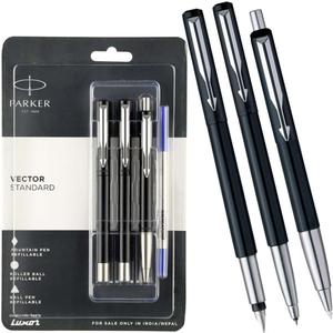 Parker Vector Standard Fountain Pen, Roller Ball Pen Black