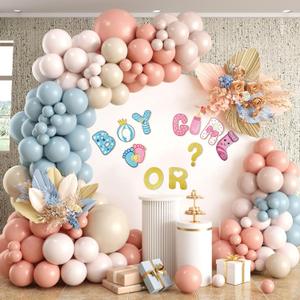 7.2FT Round Backdrop Cover White Round Arch Cover and Boy or Girl Decal Sign - Adjustable Spandex Circle Arch Cover for Birthday Party, Baby Shower, Wedding Decorations