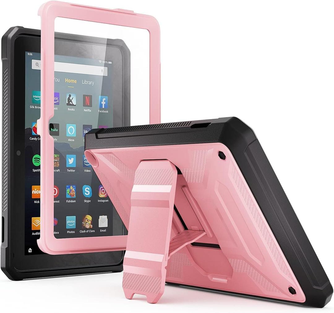 DJ&RPPQ 7 Inch Tablet Built in Screen Protector Kids Case Not for TCL Tablet Equipped with Built-in Bracket -Pink