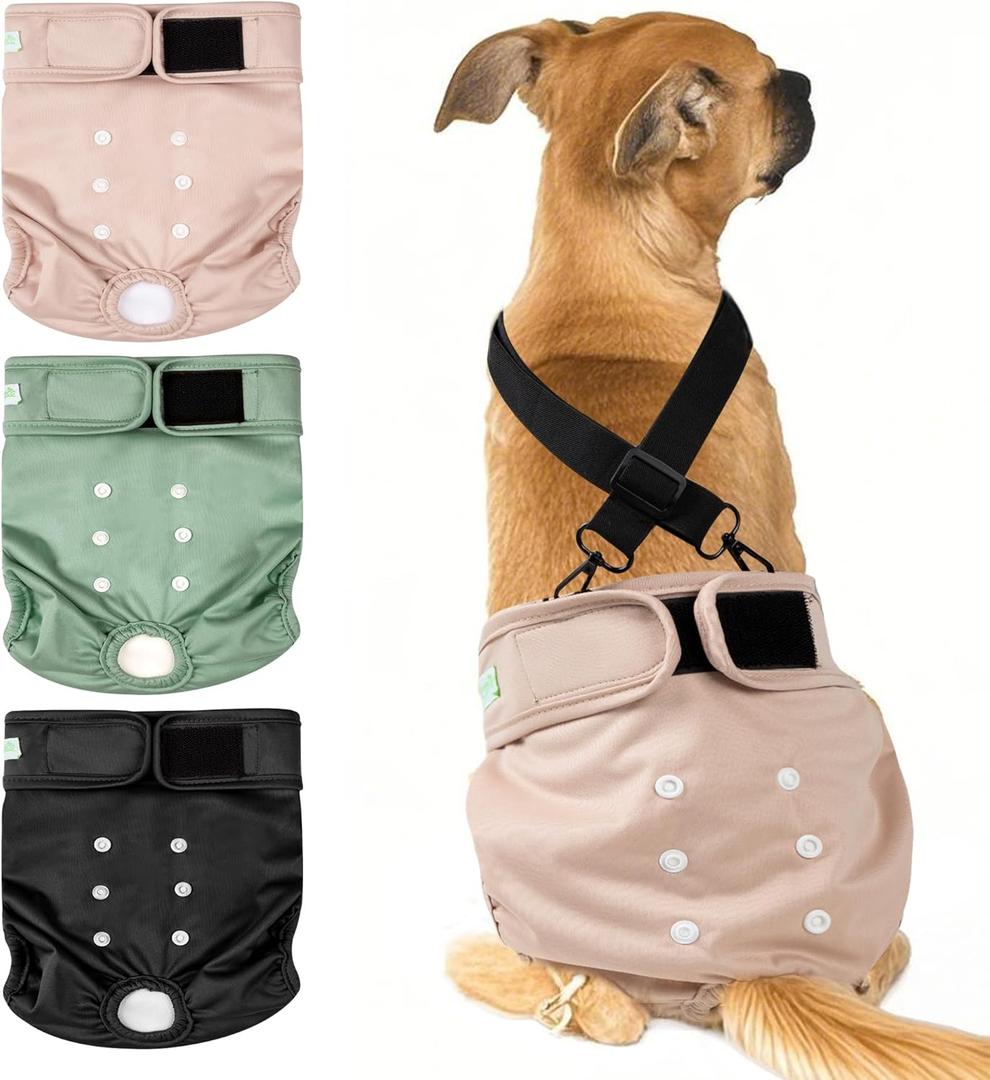 wegreeco Reusable Washable Dog Diapers Female with 1PC Suspender, Dogs Period Heat Diapers Female Heat Cycle, XL Medium Large Small Doggie Puppy Diapers for Incontinence (XX-Large) (Black, Green, Pink)