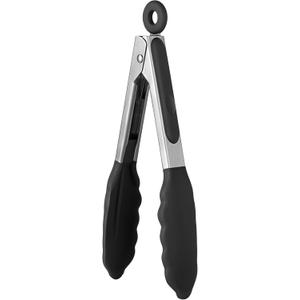 600F Heat Resistant Kitchen Tong: U-Taste 7 inch Silicone Cooking Tong with Firm Sealed Non Stick Rubber Tips & Silicon Coated 18/8 Stainless Steel Handle & Smooth Locking for Serving Salad (Black)