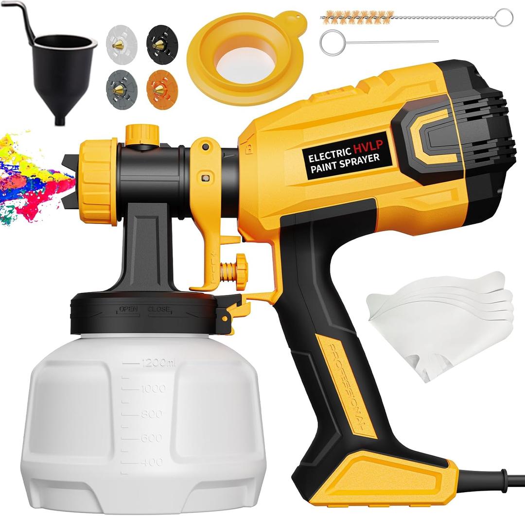 Paint Sprayer - 700W HVLP High Power Electric Spray Paint Gun with Adjustable Spray Width, 4 Nozzles & 3 Patterns, 40 Fl Oz Container, Easy to Clean, for Furniture, House, Fence, Walls, Etc. (Gold Yellow)