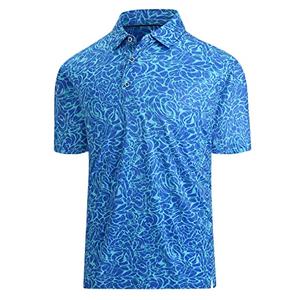 Hodaweisolp Golf Shirts for Men Dry Fit Print Moisture Wicking Performance Short Sleeve Polo Shirt Blue Wave , Size XXL