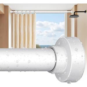 YNL Tension Shower Curtain Rod 34 to 120 In(2.8310Ft), Long Tension Curtain Rod with 2Pcs Holders, No Drilling for Large Window, Bathroom, Patio, White