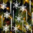VGOODALL 36PCS Crystal Christmas Tree Ornaments, 4 Inch Snowflake Icicles Ornaments Set with Shatterproof Acrylic for Outdoor Party Tree Decorations and Craft (White)