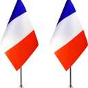 WXTWK Pack of 2 France Flag French Desk Flag Small Mini French Table Flags With Stand Base, Home Office Festival Events Celebration Decorations