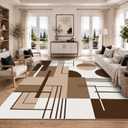 8x10 Washable Area Rugs: Modern Geometric Rug for Living Room, Large No-Shedding Low-Pile Faux Wool Carpet, No-Slip Indoor Decor Rugs for Nursery Dinner Room Office Playroom Dorm(Bauhaus Brown)