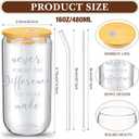 6 Set Employee Appreciation Gifts Glass Cups Bulk Thank You Gifts for Team Coworkers Staff Teachers and Nurses 16 oz Can Shaped Glass Cups with Bamboo Lids and Straws(Grateful Style)