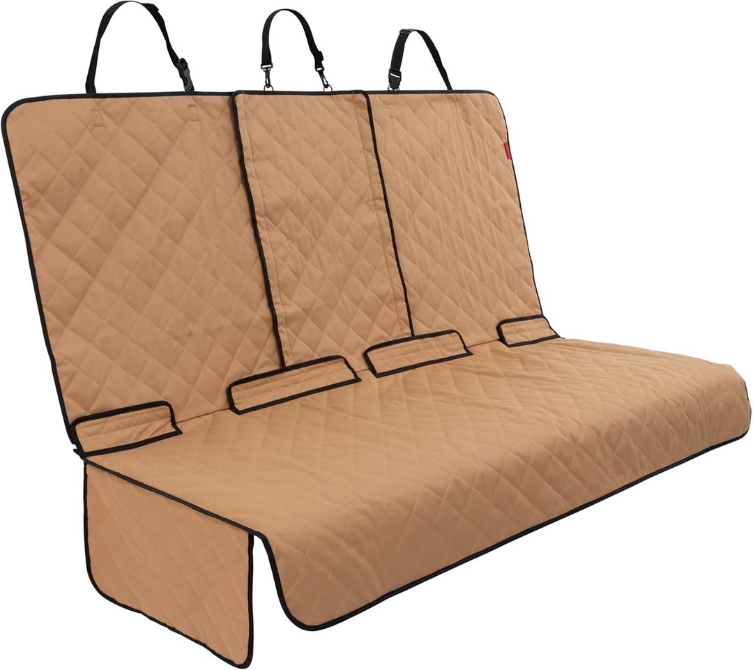 Lusso Gear Dog Car Seat Cover for Back Seat - Tan, Universal Fit - Waterproof & Non-Slip Oxford Fabric Cover - Protector for SUV & Truck - Pet Travel Accessory (Premium Edition - Tan)