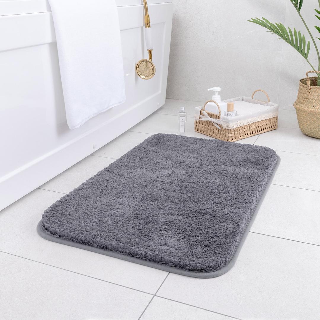 Fluffy Bathroom Bath Mat Anti-Slip Bath Carpets Doormat for Toilet Absorbent Floor Rug Beside Bathtub Wash Basin Washable 17.5 x 29 Inch