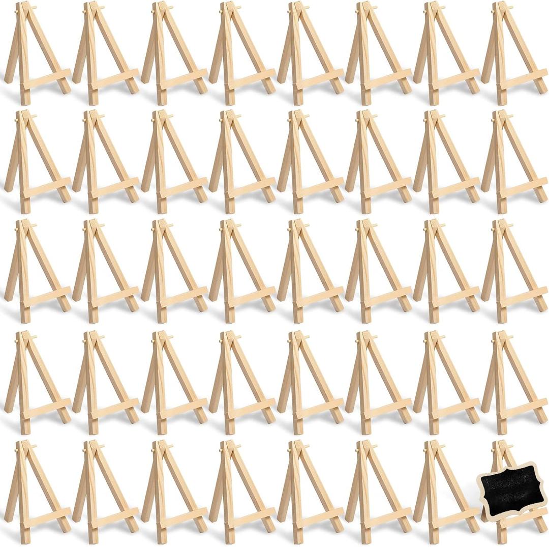 Yalikop 40 Pack 5 Inch Mini Wood Easel Stand Mini Wood Display Easel Wooden Tripod Holder Stand for Painting Portable Canvas Photo Picture Sign Displaying Small Business Cards Artist Phone Wedding