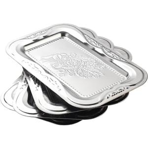 4-Pack Small Silver Serving Trays Set - ZENOVLUX Bow Floral Engraved Mirror Decorative Tray, 11.4" x 7" Party Platters for Whiskey, Cookies, Charcuterie, Snacks, Desserts, Fruit, Party Food Display