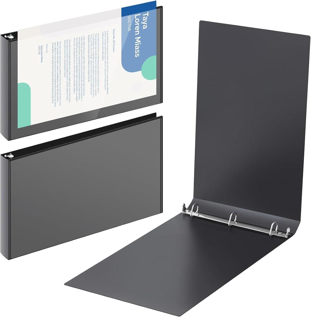 2 Pcs 11 x 17 Inch View Binders with Cover Pocket, 1 Inch, Black
