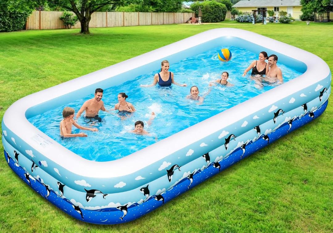 Inflatable Pool for Kids and Adults, 145" X 74" X 22" Large Inflatable Swimming Pool for Kids,Adult, Blow up PoolsDurable Thickened Inflatable Family Pools for for Kid, Outdoor, Garden, Backyard (blue)