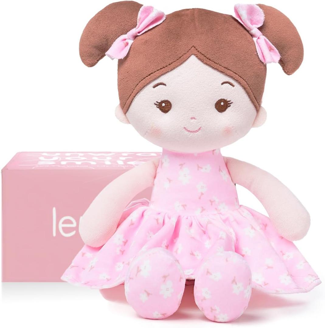 LeyaDoll Soft Baby Doll Toys (12''), My First Baby Rag Doll for 1 Year-Old Girl Birthday Gift, Christmas Plush Toys Gift for Toddler Kids Infants -FloraBelle (Pink)
