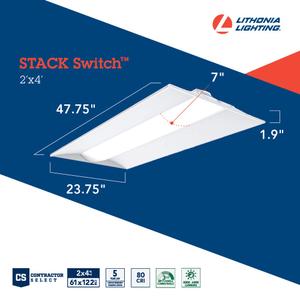 Lithonia Lighting STAKS 2X4 ALO6 SWW7 LL Stack LED Troffer Downlight with 4000 to 6000 Adjustable Lumens and 3500 to 5000K Switchable CCT, 2 Feet by 4 Feet, White