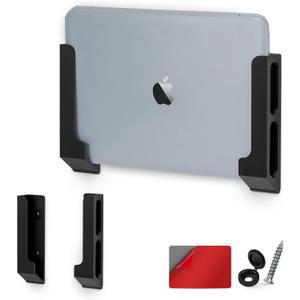 BRAINWAVZ Wall Mount Laptop Holder with Adhesive & Screw in, 1.2" / 31mm, for Macbooks, Surface, Keyboards, Switch, Tablets & More (Black)