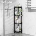 SWTYMIKI Corner Shower Caddy Standing - 4 Tier Stainless Steel Shower Organizer Stand with 4 Hooks & Soap Holder, Rustproof Metal Standing Tall Floor Shower Shelf and Bathroom Organizer, Black