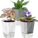 3 Pack Self Watering Planter Pots, 4.9 Inch African Violet Pots for Indoor Outdoor Windowsill Gardens, Plant Pot with Wick Rope and Reservoir