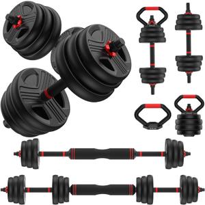 FITPLAM Adjustable dumbbell set, 45lbs Free Weights set with upgraded nut, 4 in 1 Weight Set Used as Kettlebells, Barbell, Push up Stand, Fitness Exercise for Home Gym Suitable Men/ Women, BLACK