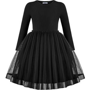 Arshiner Toddler Tutu Dress Little Girls Fall Winter Long Sleeve Holiday Party Tulle Dresses (4-5T, Black)