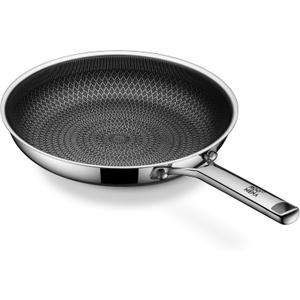 Non Stick Frying Pans Hybrid Ceramic, 12 Inch Tri-Ply Stainless Steel Skillet, Non-Toxic, PFAS/PFOA/PTFE Free, Metal Utensil Safe, Dishwasher & Oven Safe, Induction Compatible