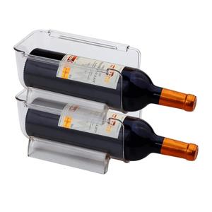 2 Pack Plastic Stackable Water Bottle and Wine Rack Storage Organizer for Kitchen Countertops, Pantry, Fridge, Clear