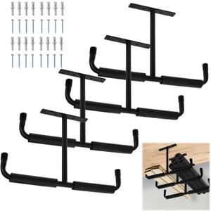4 Pack Overhead Garage Storage Hooks, 16.5" Heavy Duty Ceiling Mount Hangers, Double T-Bar Metal Ladder Ceiling Racks, Hanging for Bike, Pipe Lumber, Fishing Rod, Sports Equipment