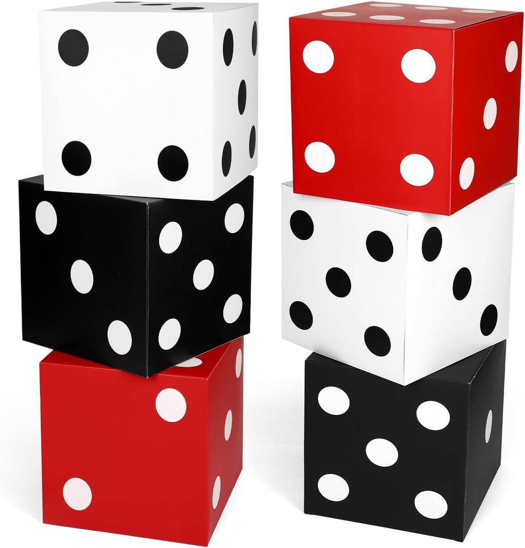 Tinoaly 6pcs Large Dice Favor Boxes, 11x11x11 Inch Casino Theme Party Decorations Dice Boxes for Centerpieces Table Top Decor for Casino Game Night Las Vegas Birthday Party Decorations (3 Colors)