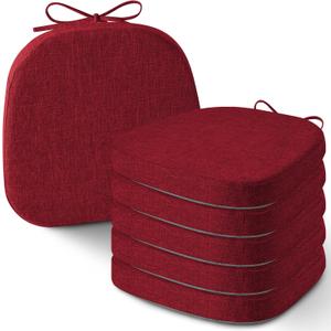 AddGrace Set of 6 Chair Cushions for Metal Dining Chairs 14x14 Chair Pads with Ties Non Slip Thick Seat Cushions with Textured and Removable Cover (6, Red)