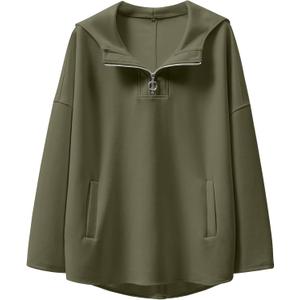Womens Oversized Hoodie Quarter Zip Sweatshirts 2024 Fall Tunic Pullover Top Trendy Teen Girls Preppy Clothes (Medium, Olive)