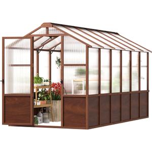Jocoevol 6x12FT Walk-in Wooden Greenhouse for Outdoor Garden Backyard