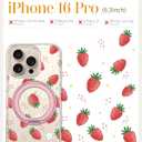 Loheckle for iPhone 16 Pro Case with Stand- Compatible with MagSafe Women Girls Cute Clear Girly Aesthetic Unique Design Soft TPU Magnetic Ring Phone Cover for Apple 16 Pro, Strawberry