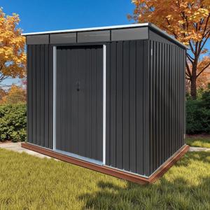 8 x 6 FT Outdoor Storage Shed, Metal Garden Tool Shed with Slooping Roof, Lockable Doors and Aluminum Frames, Easy to Assemble for Garden, Patio, Lawn, Black