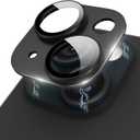 Compatible for iPhone 15 Plus/iPhone 15 Camera Lens Protector Metal Plus Aluminium Alloy Ring 9H Tempered Glass Screen Camera Cover Black