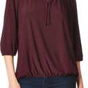 Star Vixen Women's 3/4 Sleeve Peasant Elastic-Hem Keyhole-tie Top (1X, Plum)