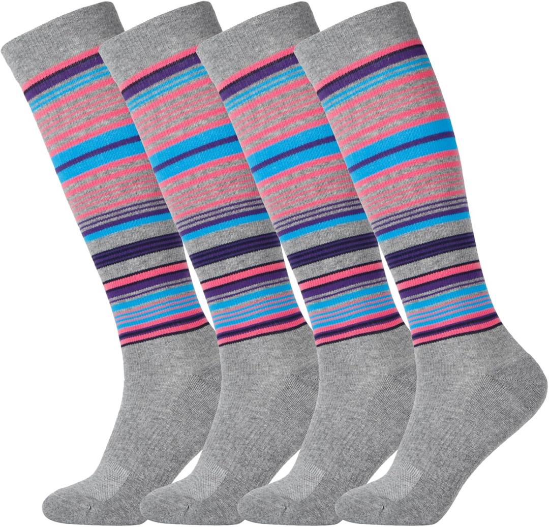 +MD Cotton Compression Socks for Women & Men 4/6 Pairs 15-20mmHg Knee High for Sports, Travel, Nursing Long Sitting Standing, 4 Pairs Mhgrey Cushion 15-20mmhg, 9-11