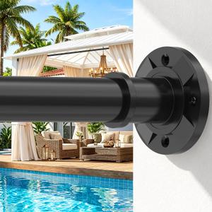 Tension Curtain Rod Extra Long Outdoor Curtain Rod Black Shower Curtain Rods No Drilling 31-168 In（2.58-14Ft）Adjustable Spring Tension Rods Heavy Duty for Bathroom Patio Window Rust Proof