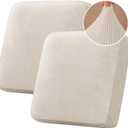 H.VERSAILTEX Velvet Stretch Couch Cushion Cover Plush Cushion Slipcover for Chair Loveseat Sofa Cushion Furniture Protector Seat Cushion Sofa Cover (2 Piece Large Sofa Cushion Covers, Ivory Striped)
