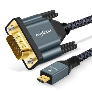Twozoh Micro HDMI to VGA Cable 6.6FT, Gold-Plated & Braided Micro HDMI VGA (Male to Male) Support 1080P 720p Compatible with Laptop, Projector, HDTV