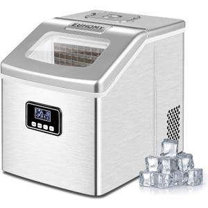 EUHOMY Countertop Ice Maker Machine, 40Lbs/24H Auto Self-Cleaning, 24 Pcs Ice/13 Mins, Portable Compact Ice Maker with Ice Scoop & Basket, Perfect for Home/Kitchen/Office/Bar(Silver)