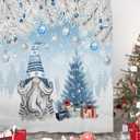 Christmas Gnome Shower Curtains for Bathroom, Christmas Tree Shower Curtain Set with Hooks Blue Snowy Waterproof Fabric Bathroom Curtains for Showers Bathtubs Winter Holiday Bath Decoration 72x72inch