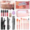 Brand Full Makeup Kit - 12 Eyeshadows, 8 Blushes, 3 Lipsticks, Mascara, Eyeliner, Brow Pencil, Foundation, Sponge, Makeup Bag & Brushes