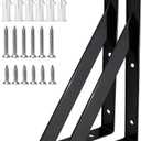 Shelf Brackets 20 Inch, Heavy Duty Shelf Brackets 12 Inch, Black Powder-Coated Hidden Brackets Wall Mount L Steel Bracket Wall Brackets for Shelves