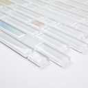 Lovdeco Glass Strip Mosaic Tiles, White Crystal Glass Backsplash for Kitchen Bathroom Shower Wall, Polished, 5 PCS, 4.8 SQ.FT. (Mesh)