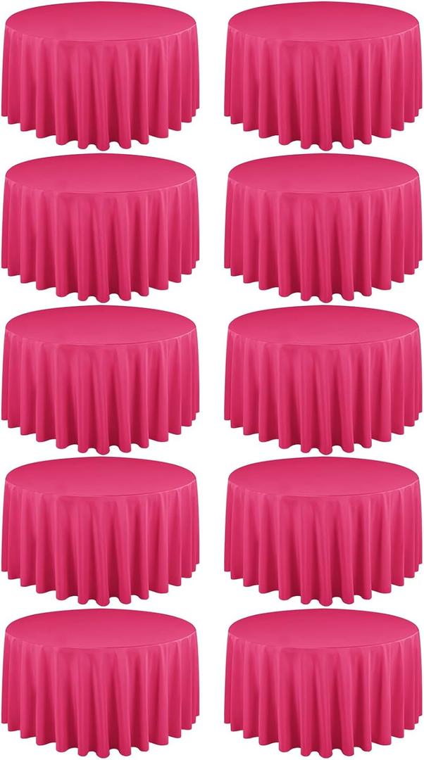 10 Pack Hot Pink Round Tablecloths 120 Inch, Circle Bulk Washable Linen Polyester Tablecloth, Table Cloth Cover for Wedding Buffet Party Banquet Reception Restaurant and Camping