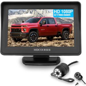 Backup Camera and Monitor Kit for Car/MPV/Pickup/Truck/SUV,Universal Wired Waterproof Rear-View 2-Installation Car Rear Backup Camera + 4.3 LCD Rear View Monitor