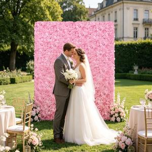 Artificial Pink Flower Wall Backdrop: 8PCS 23.6 x 15.7inch Hydrangea Floral Wall Panels for Wedding Birthday Party Baby Bridal Shower - 3D Silk Roll Up Flower Wall for Home Bedroom Photo Decor