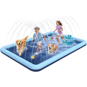 97"x 67" Splash Pad for Dogs, Rantangle Splash Pad for Kids Ages 4-8, Splash Pads for Toddlers 1-3, Dog Sprinkler Shallow Pool, Outdoor Water Toys for Backyard, Teal(5.5 x 7 ft)